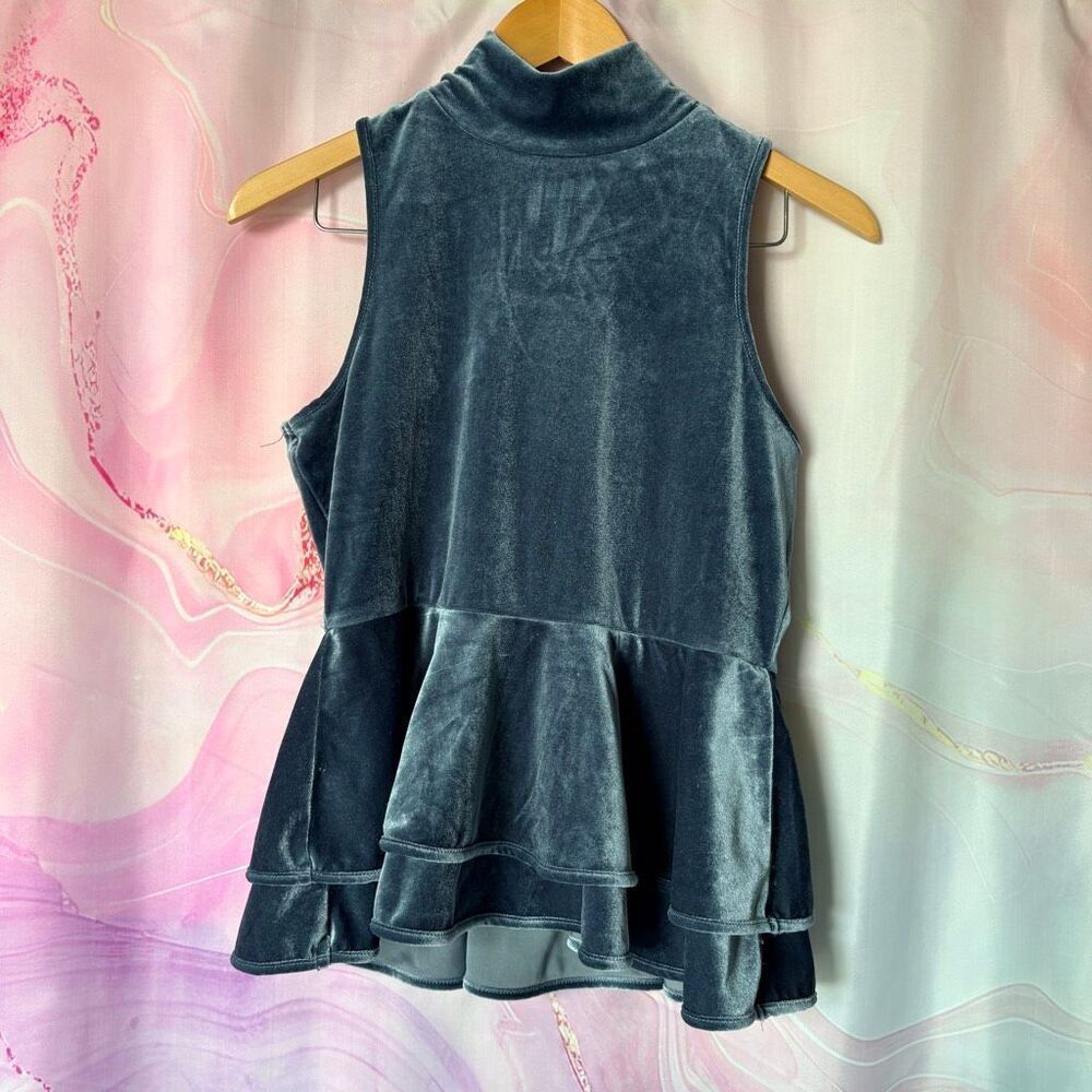 Torn by Ronny Kobo S Silver Blue Ruffled Tiered Velour Velvet Top Evening Classy